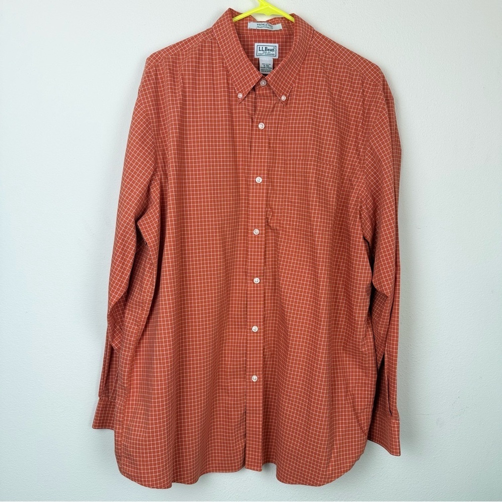 L.L. Bean Men’s XL Wrinkle-Free Orange Plaid‎ Shirt